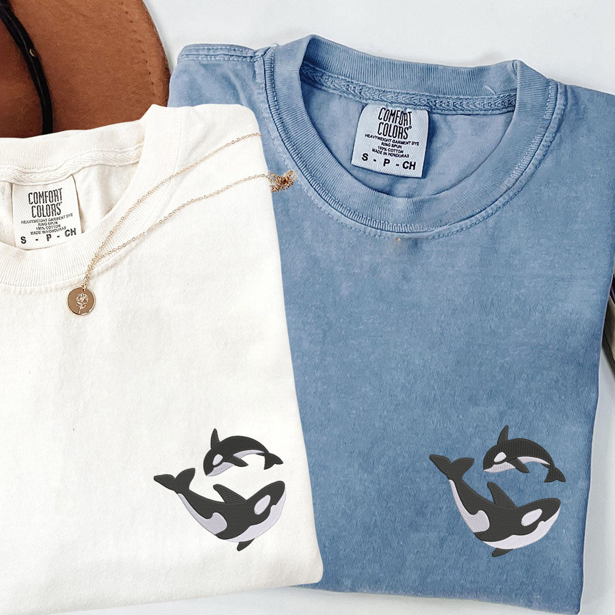 Custom Embroidered Killer Whale Matching T-shirts for Couples