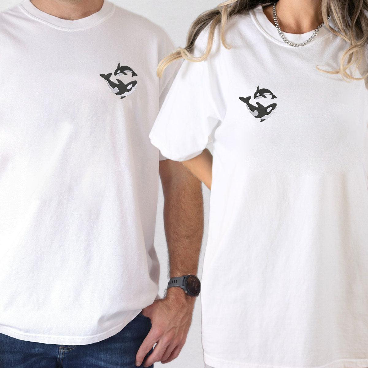 Custom Embroidered Killer Whale Matching T-shirts for Couples