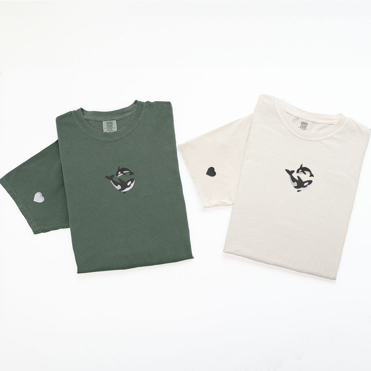 Custom Embroidered Killer Whale Matching T-shirts for Couples