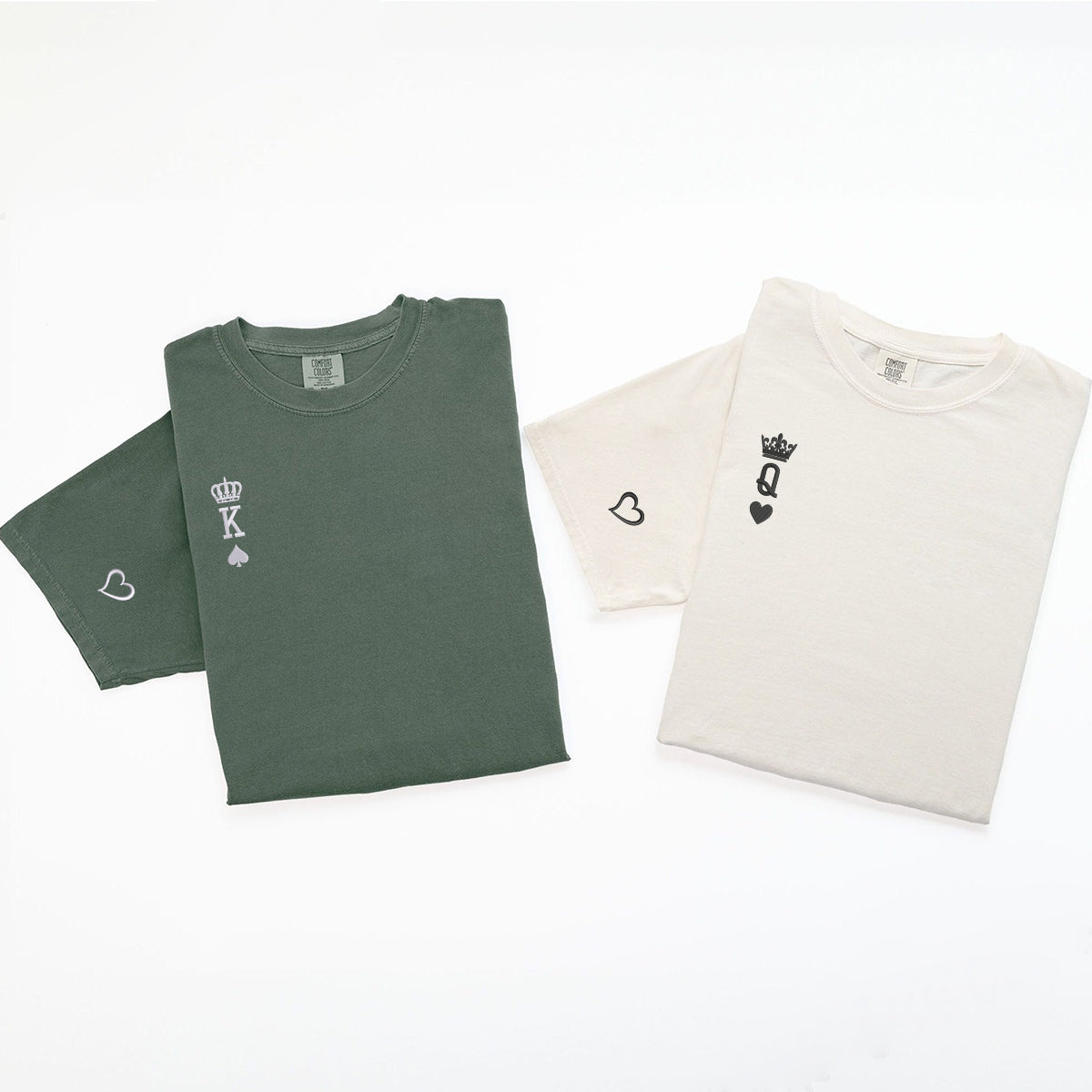 T-shirts personnalisés brodés représentant le roi et la reine pour les couples
