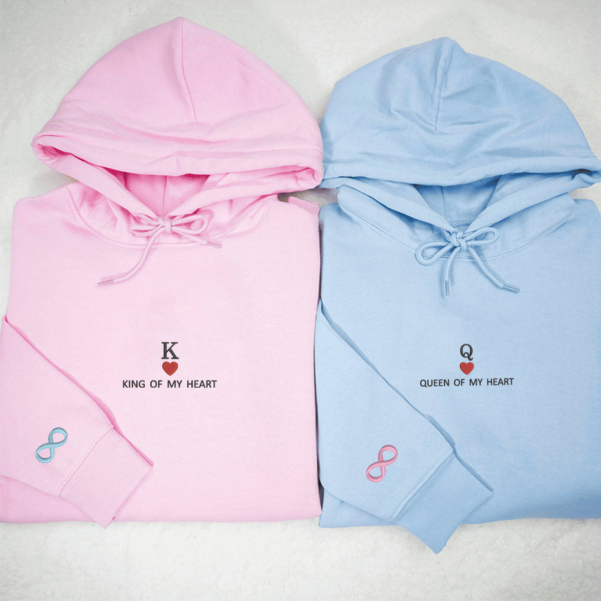 Custom Embroidered King & Queen of My Heart Matching Hoodies for Couples