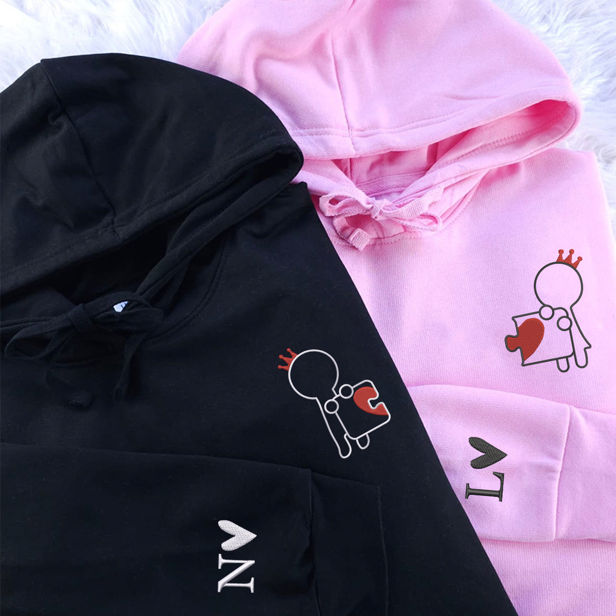 Individuell bestickte König und Königin Puzzle Liebe passende Hoodies für Paare