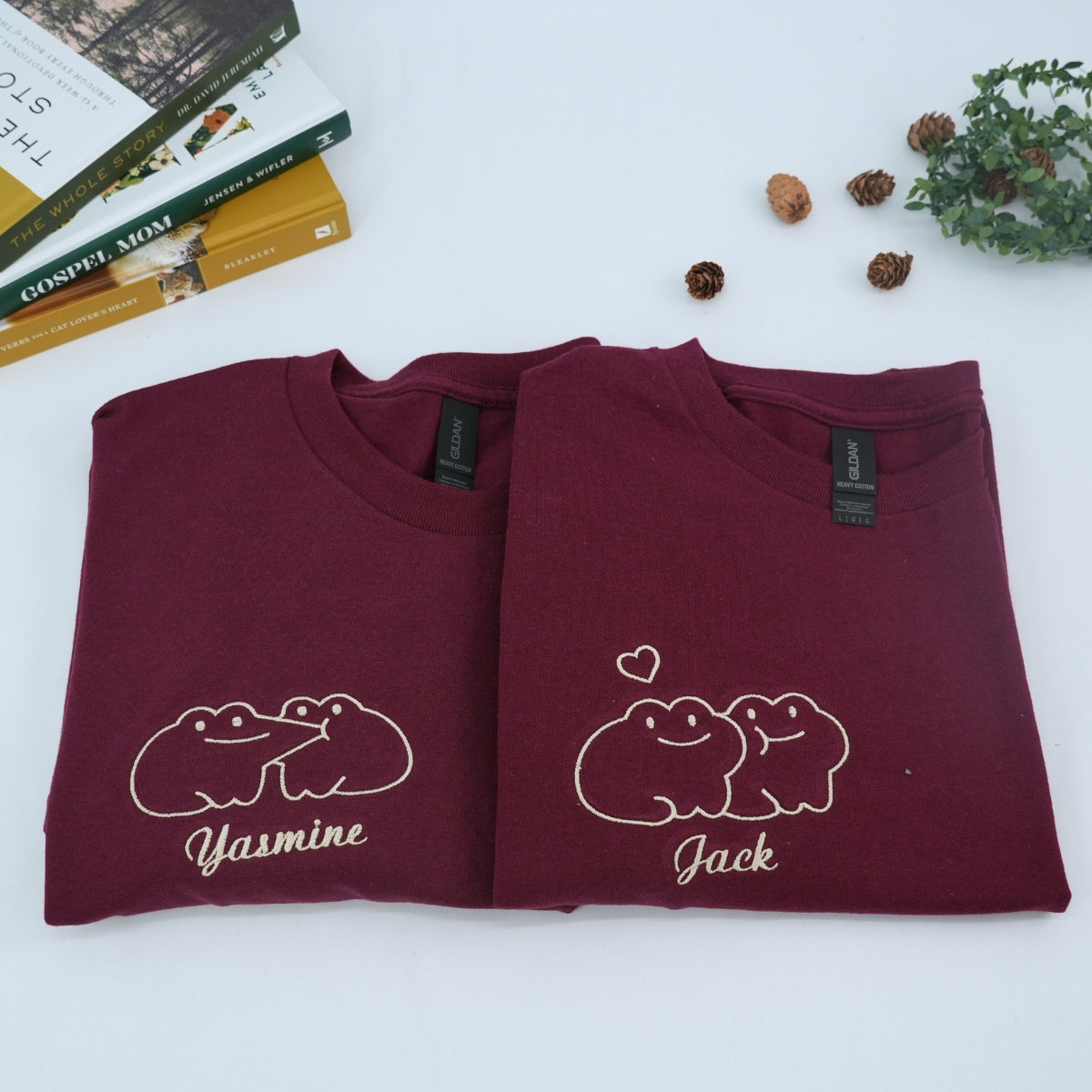 Custom Embroidered Cute Frog Couple Matching Hoodies for Couples