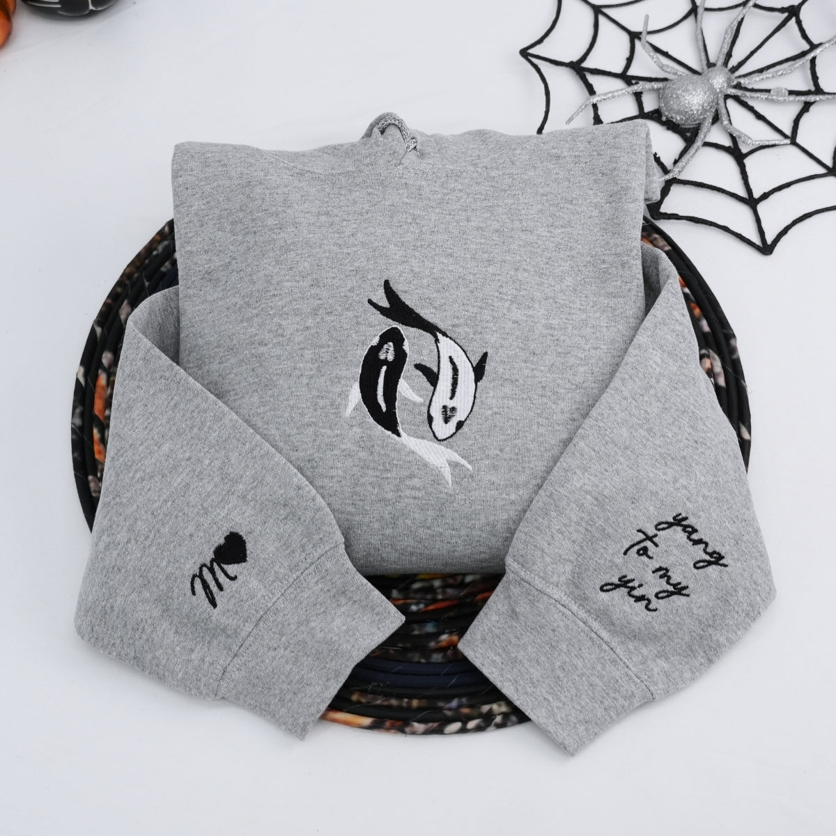 Custom Embroidered Koi Fish Yin Yang Matching Hoodies for Couples