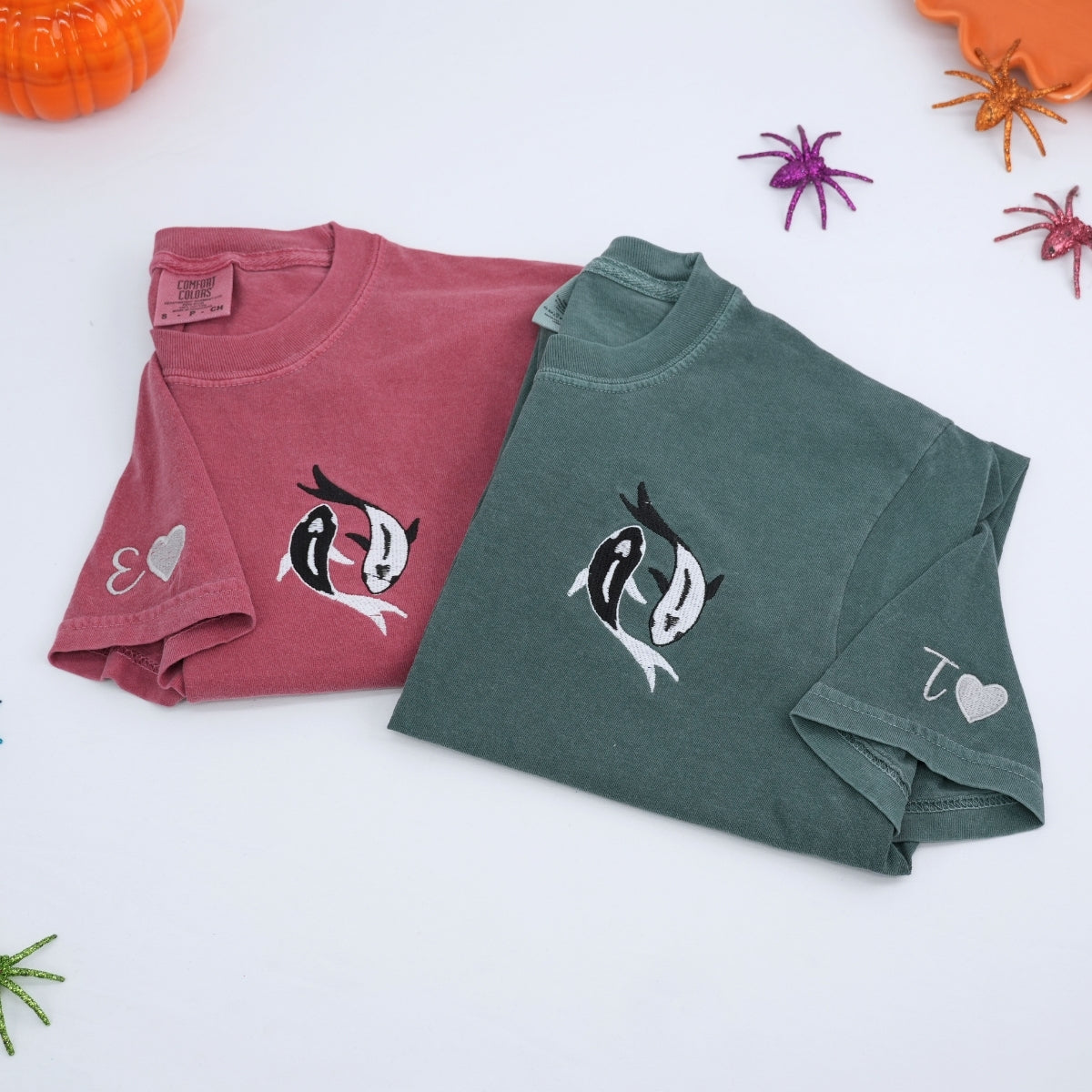 Custom Embroidered Koi Fish Yin Yang Matching T-shirts for Couples