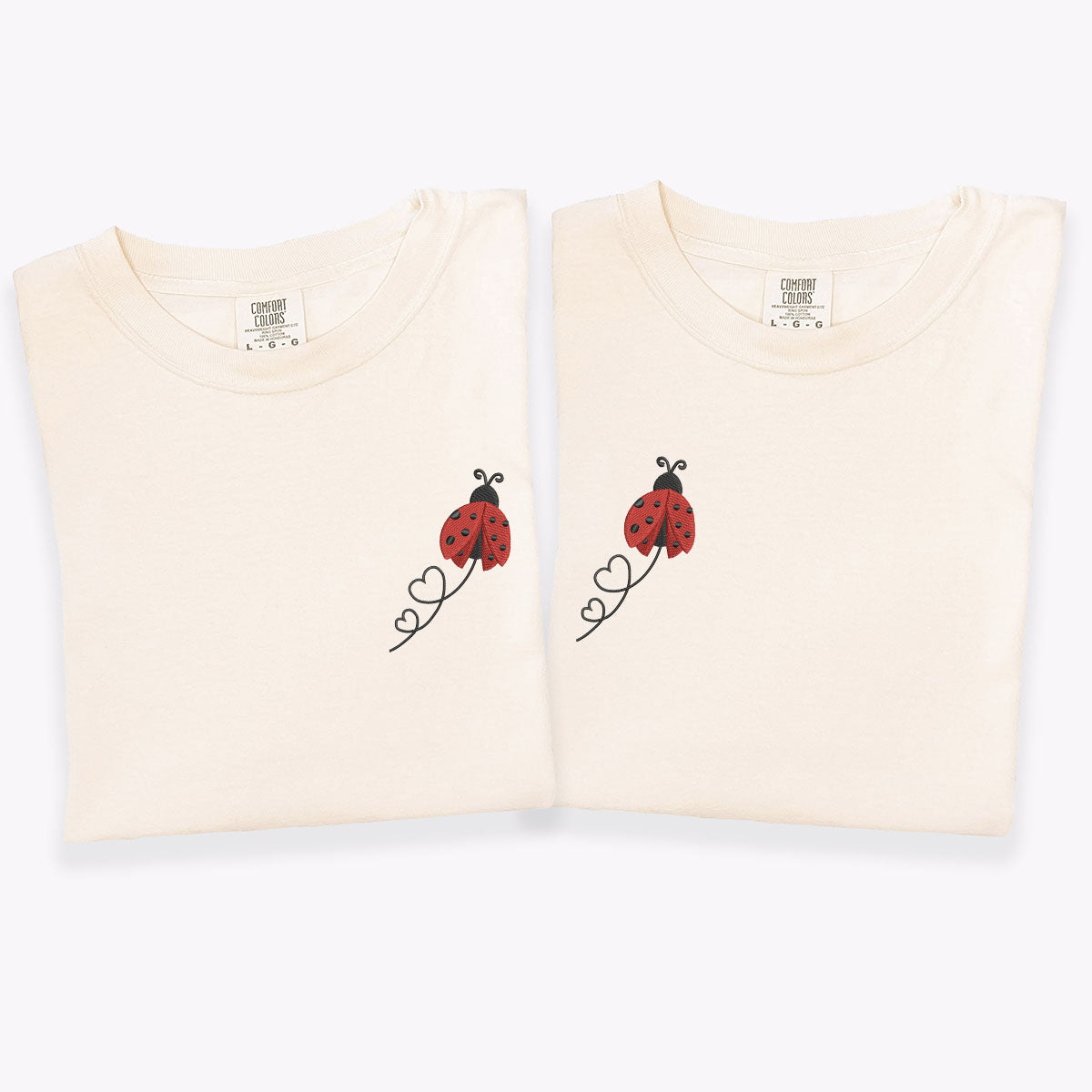Custom Embroidered Ladybug Hearts Matching T-shirts for Couples
