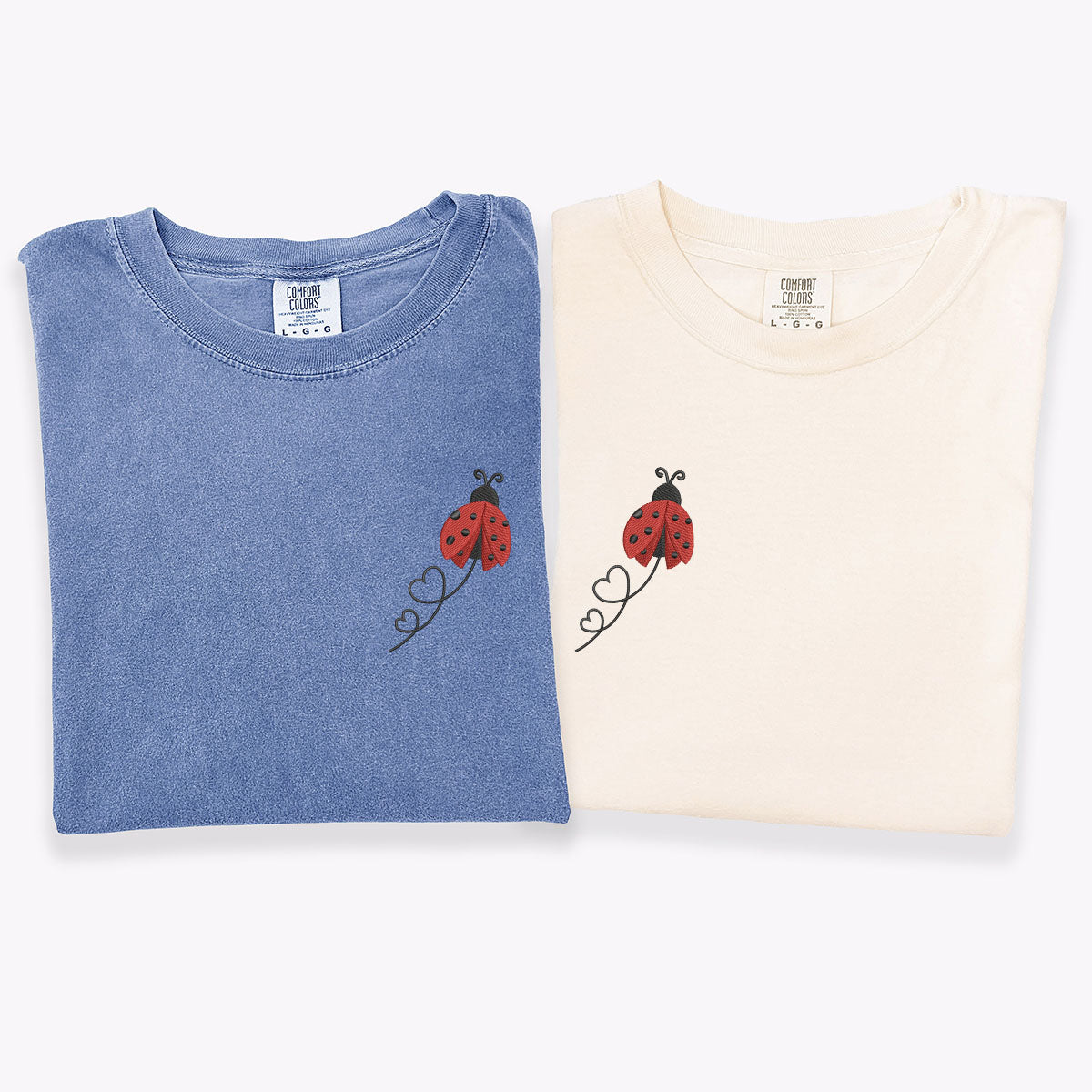 Custom Embroidered Ladybug Hearts Matching T-shirts for Couples