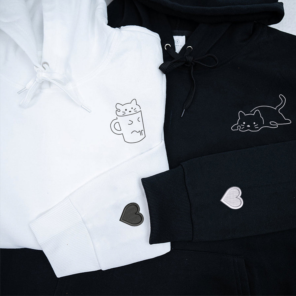 Custom Embroidered Lazy Cat Matching Hoodies for Couples