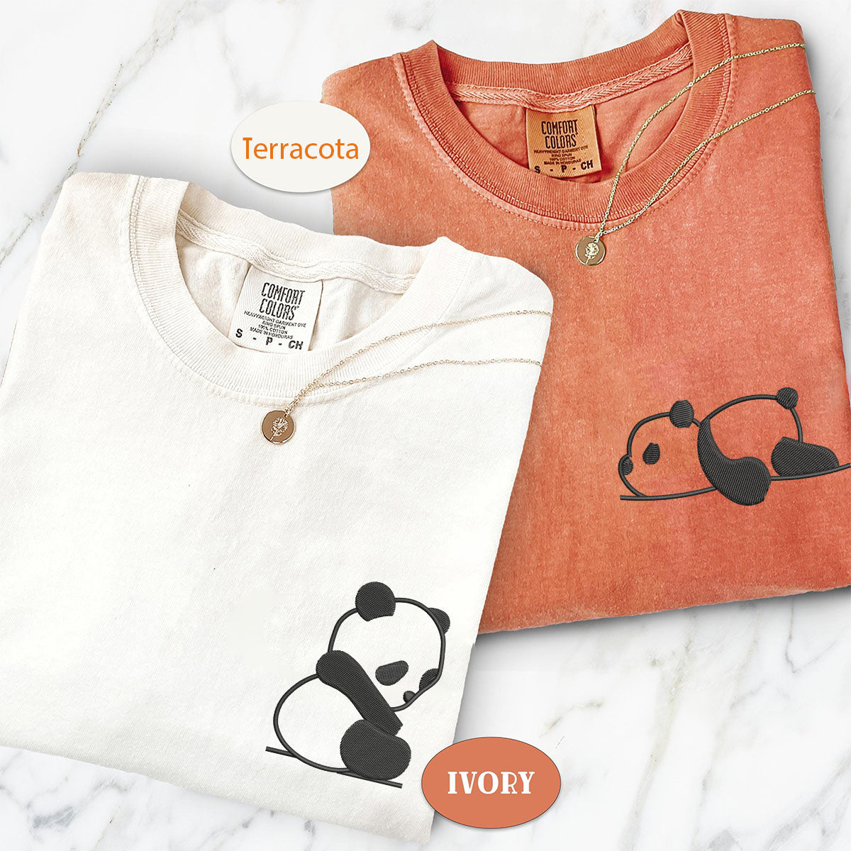 Custom Embroidered Lazy Panda Matching T-shirts for Couples