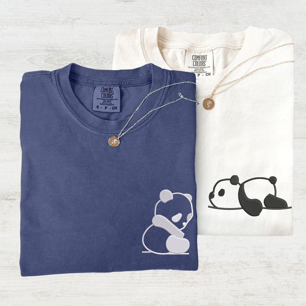Custom Embroidered Lazy Panda Matching T-shirts for Couples