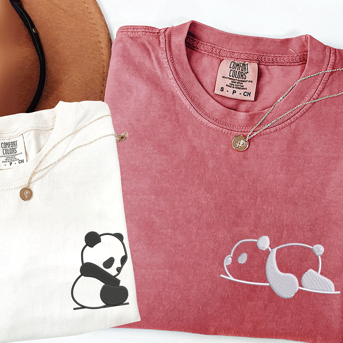 Custom Embroidered Lazy Panda Matching T-shirts for Couples