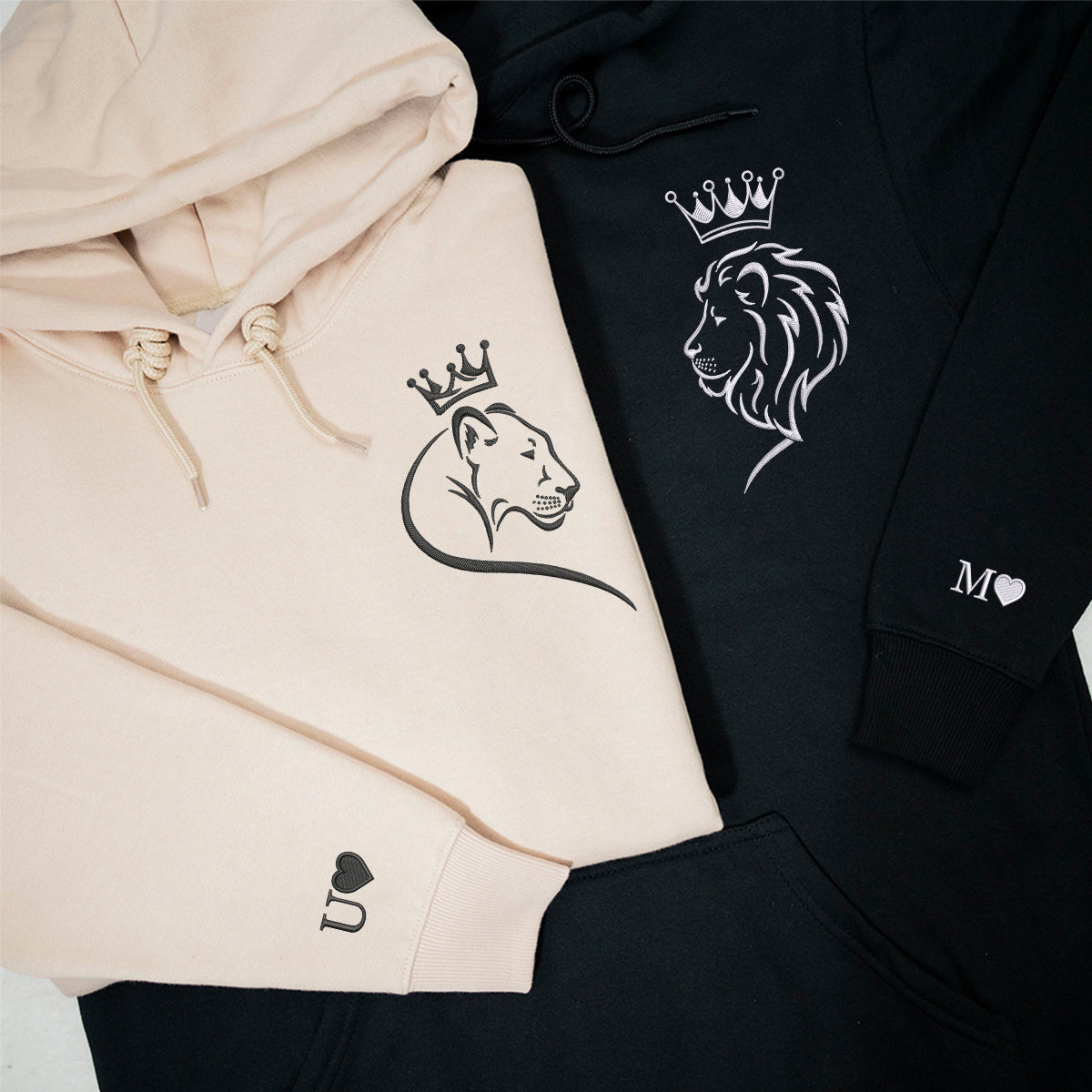 Custom Embroidered Lion King & Queen Matching Hoodies for Couples