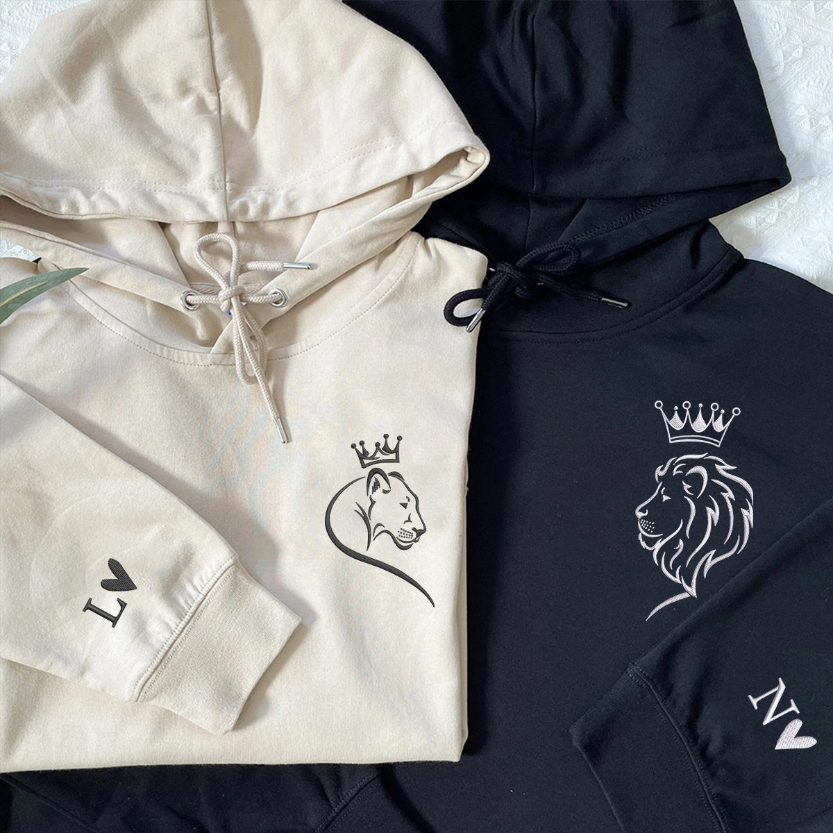 Custom Embroidered Lion King & Queen Matching Hoodies for Couples