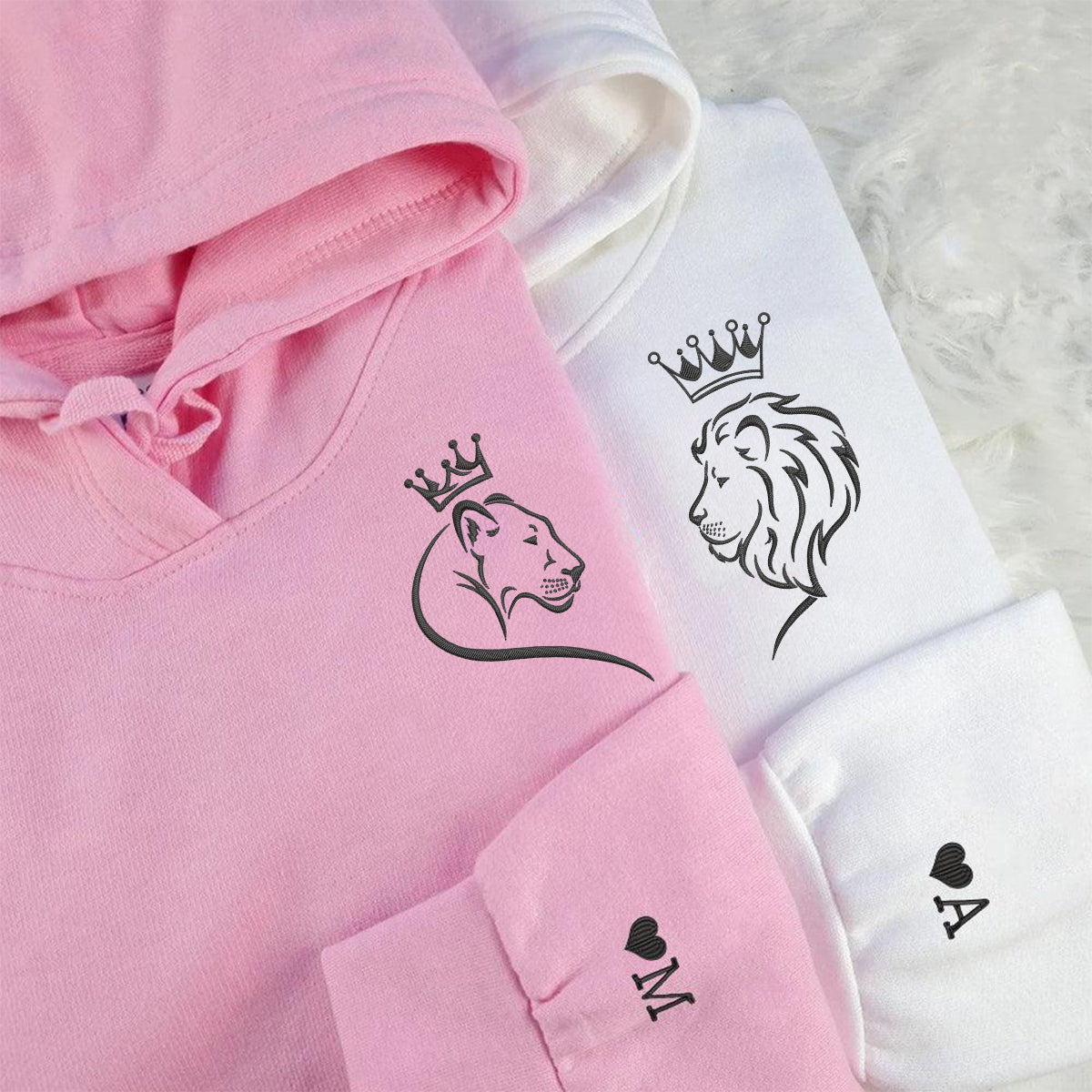 Sweats à capuche assortis brodés personnalisés avec ange et chat démon pour couples