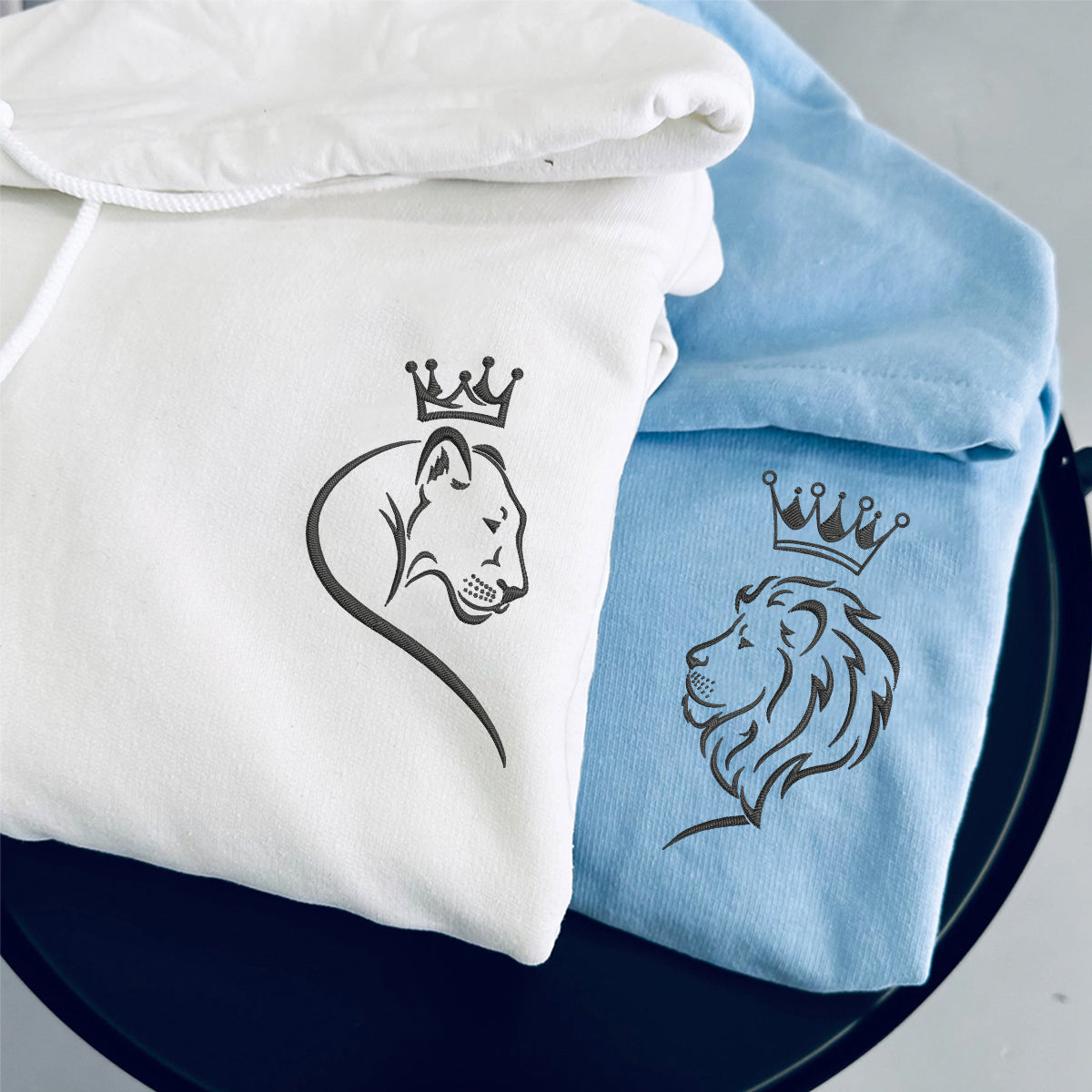 Custom Embroidered Lion King & Queen Matching Hoodies for Couples