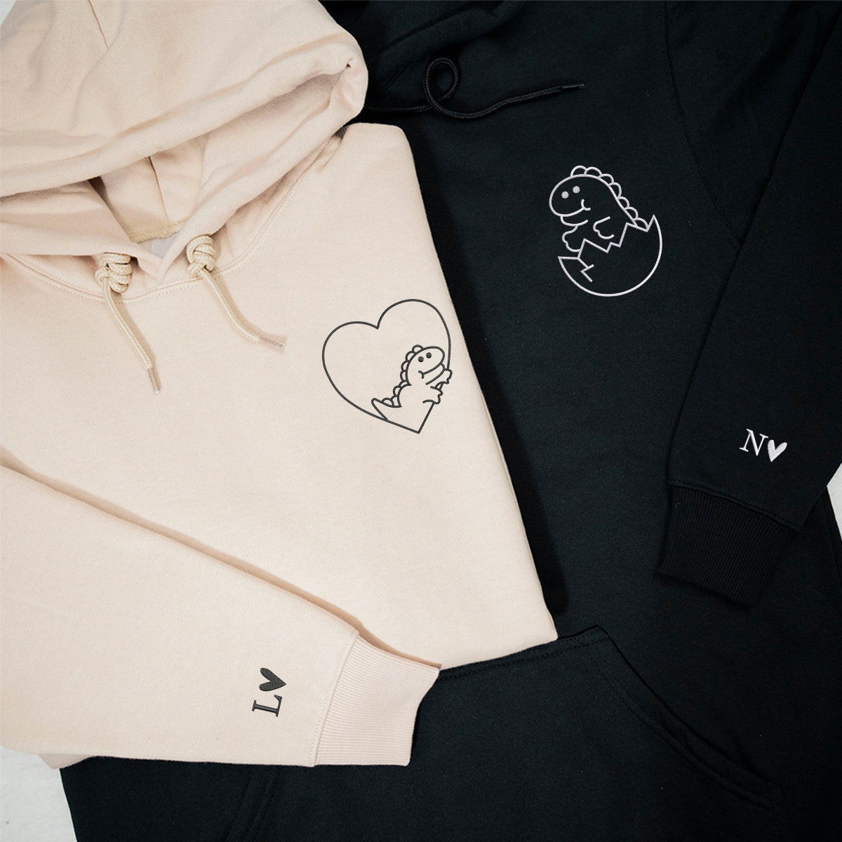 Custom Embroidered Little Dinosaur Matching Hoodies for Couples