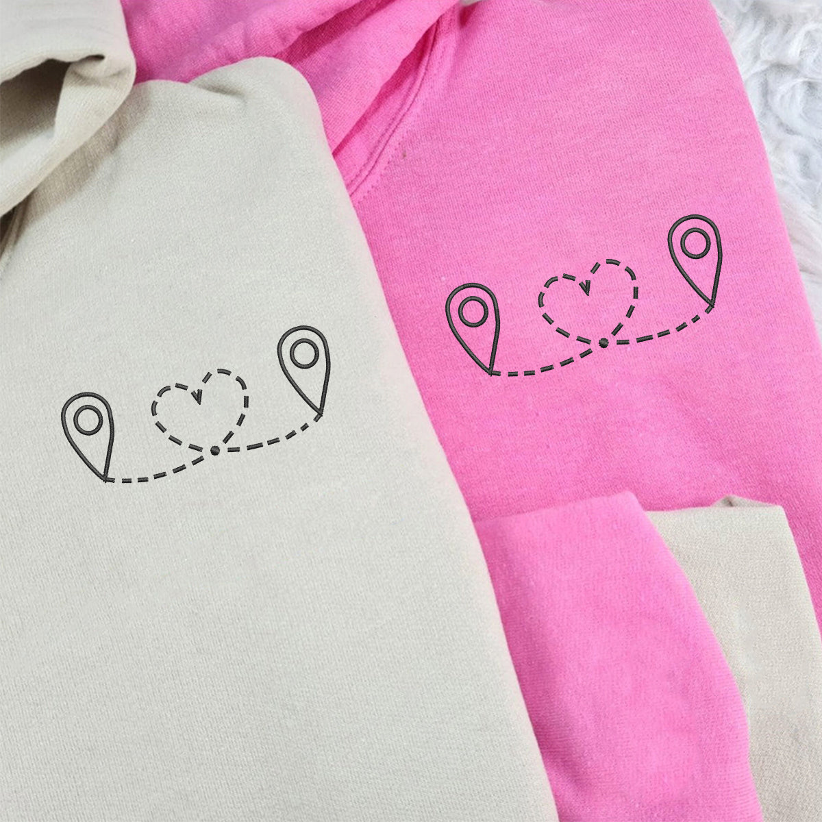 Individuell bestickte Love Location Passende Hoodies für Paare