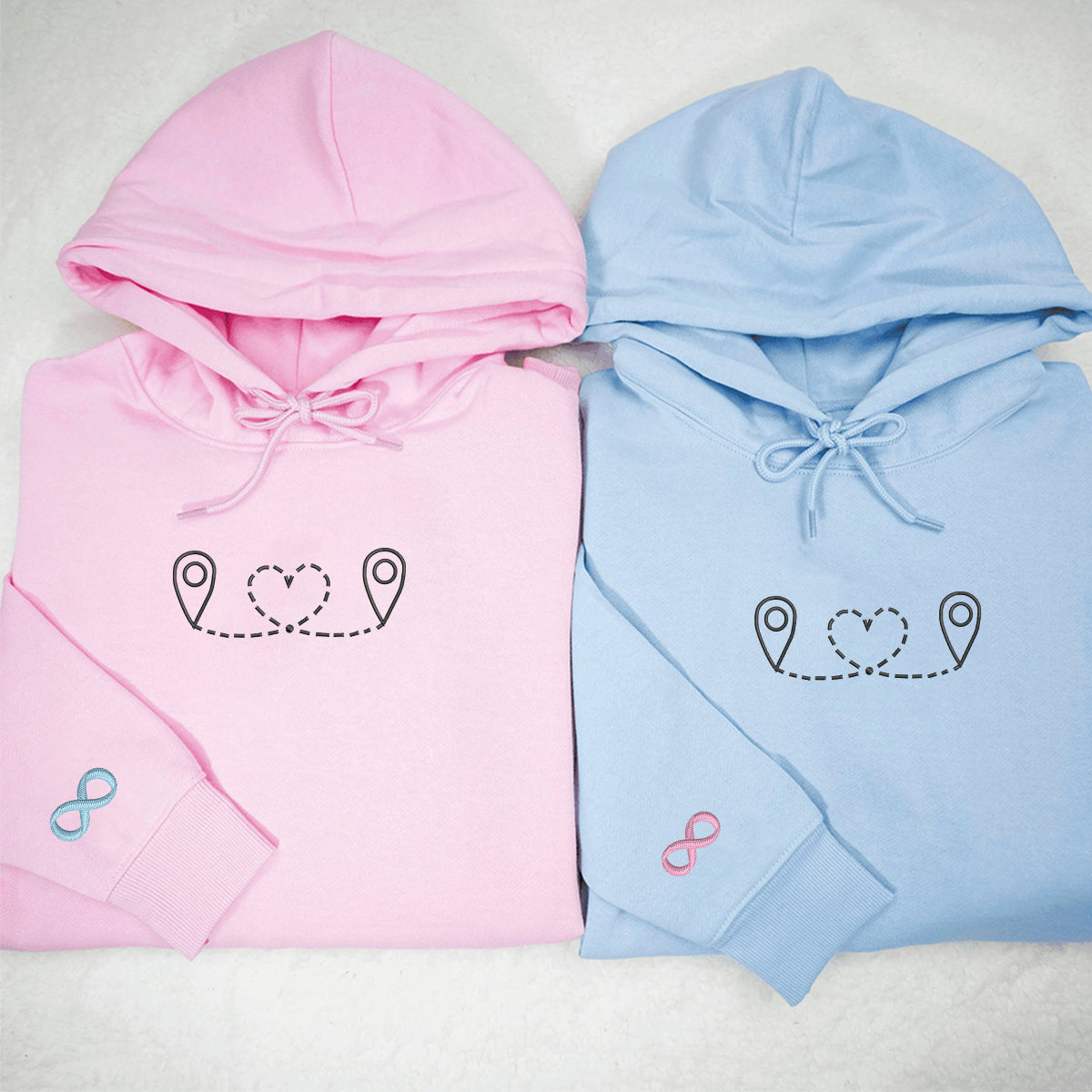 Custom Embroidered Love Location Matching Hoodies for Couples