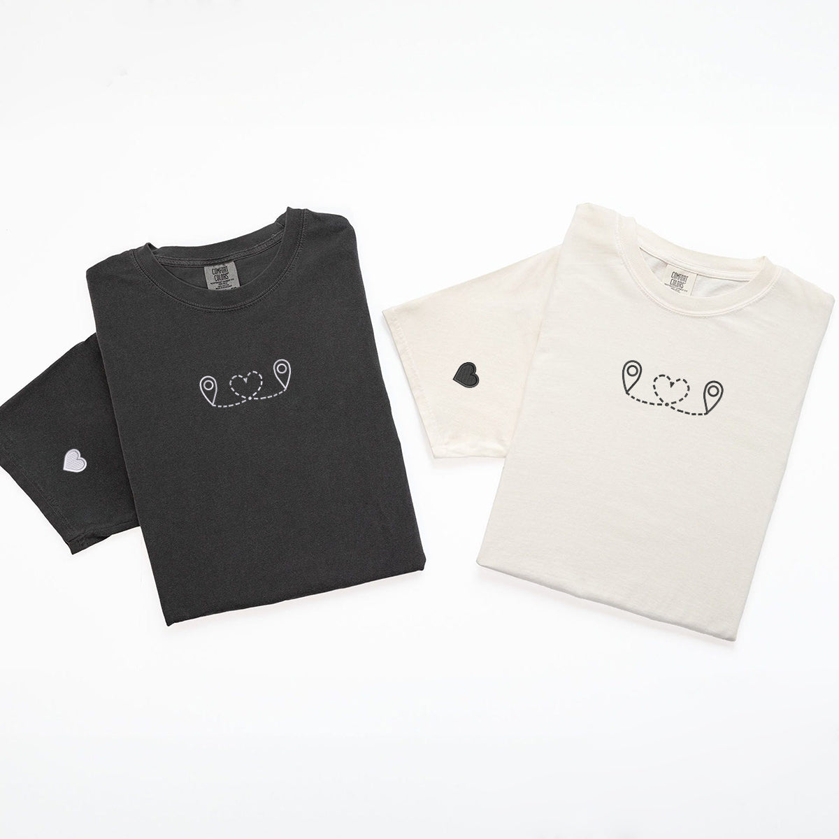 Custom Embroidered Love Location Matching T-shirts for Couples