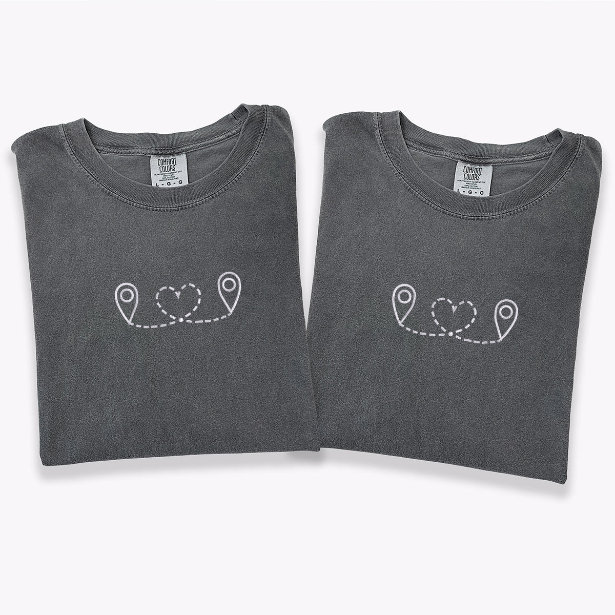 Custom Embroidered Love Location Matching T-shirts for Couples