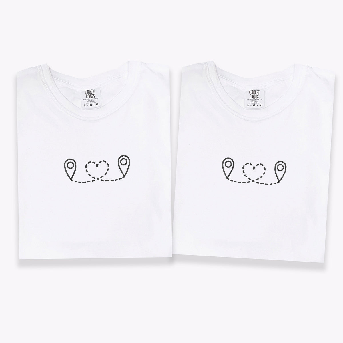 Custom Embroidered Love Location Matching T-shirts for Couples