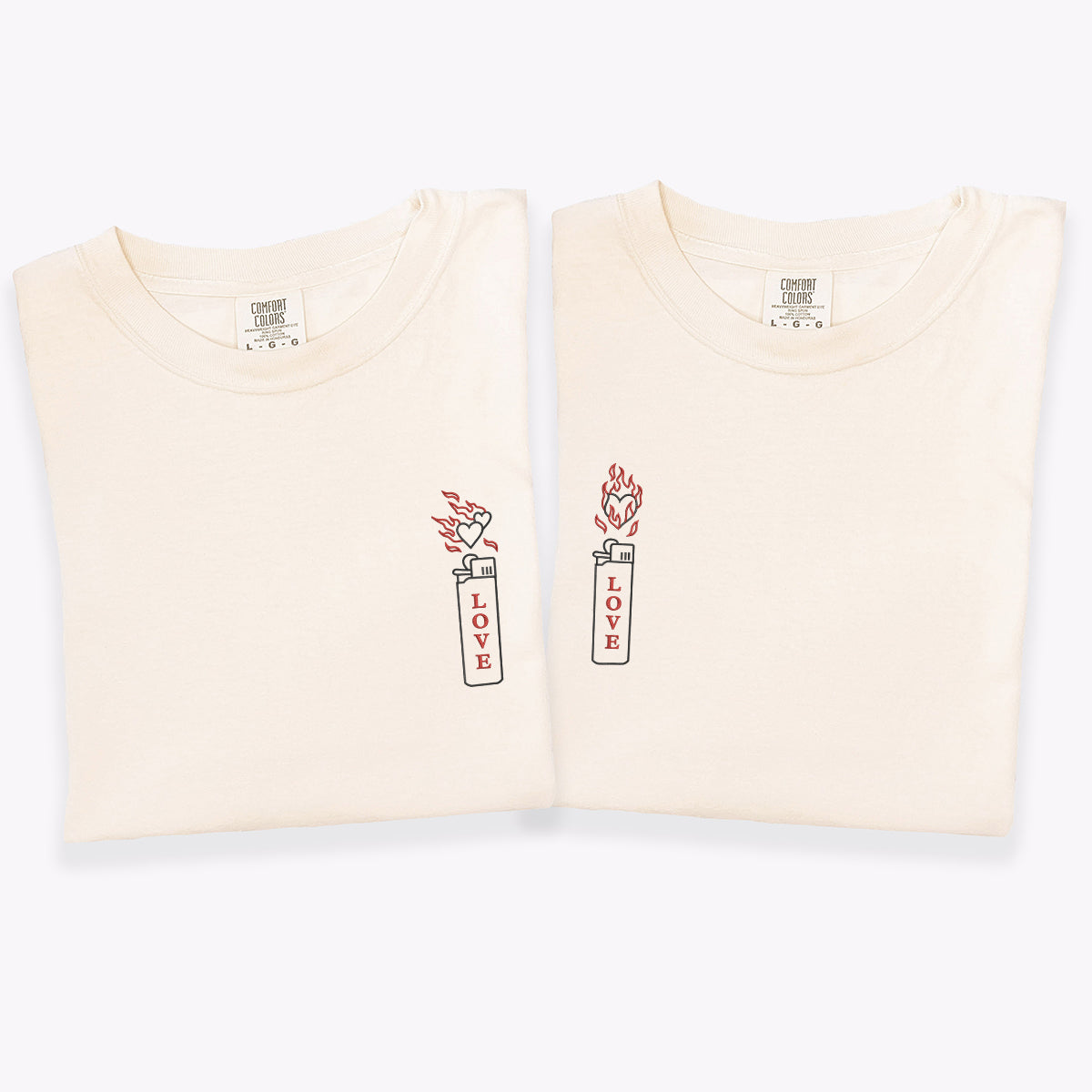 Custom Embroidered Love On Fire Matching T-shirts for Couples