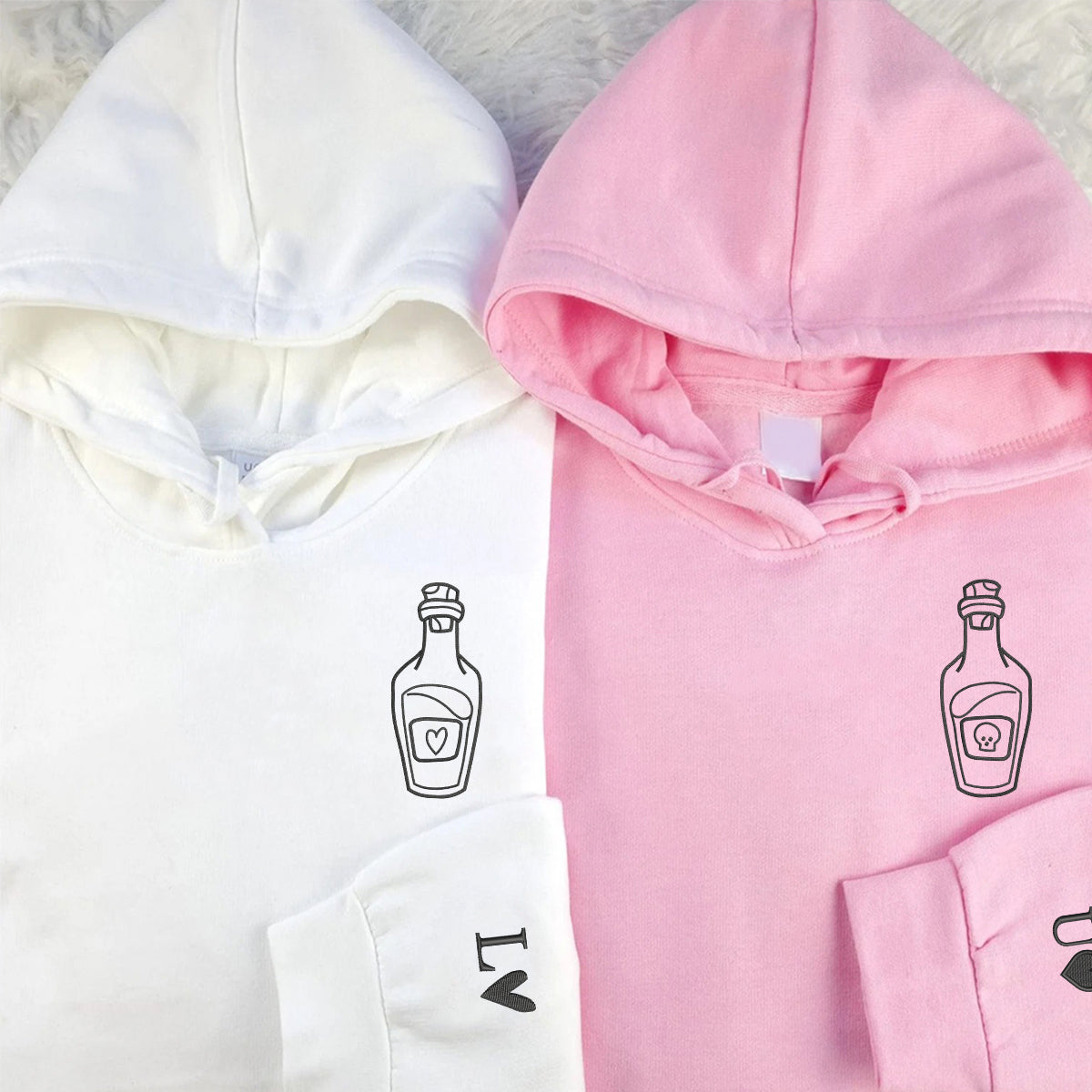 Sweats à capuche assortis brodés personnalisés avec ange et chat démon pour couples