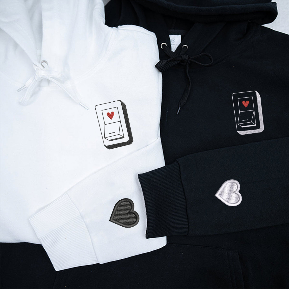 Sweats à capuche assortis brodés personnalisés Love Switch pour couples