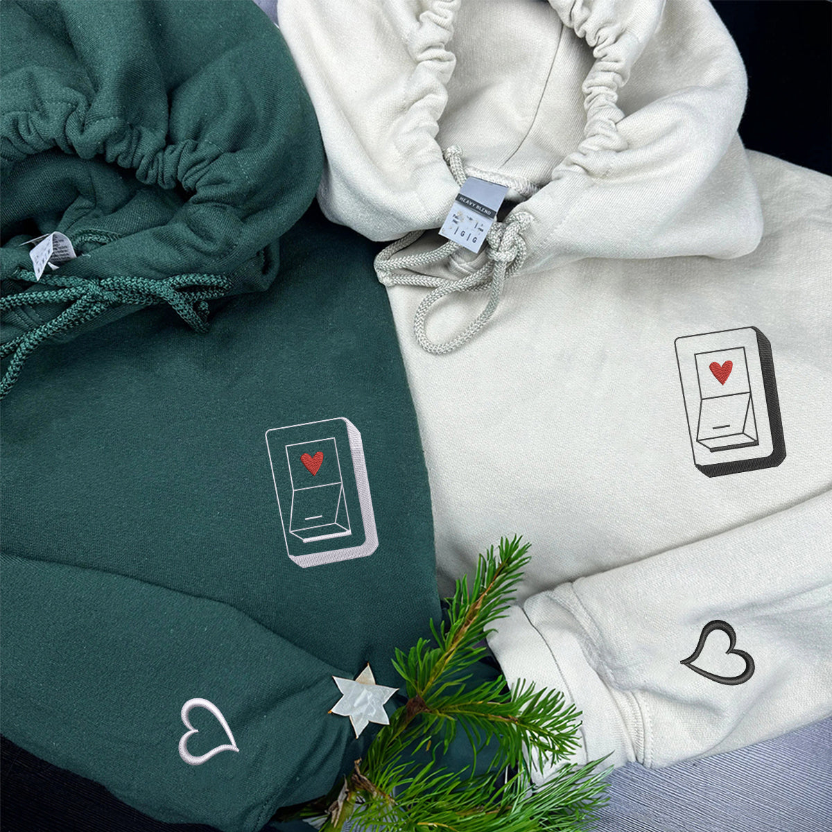 Sweats à capuche assortis brodés personnalisés Love Switch pour couples
