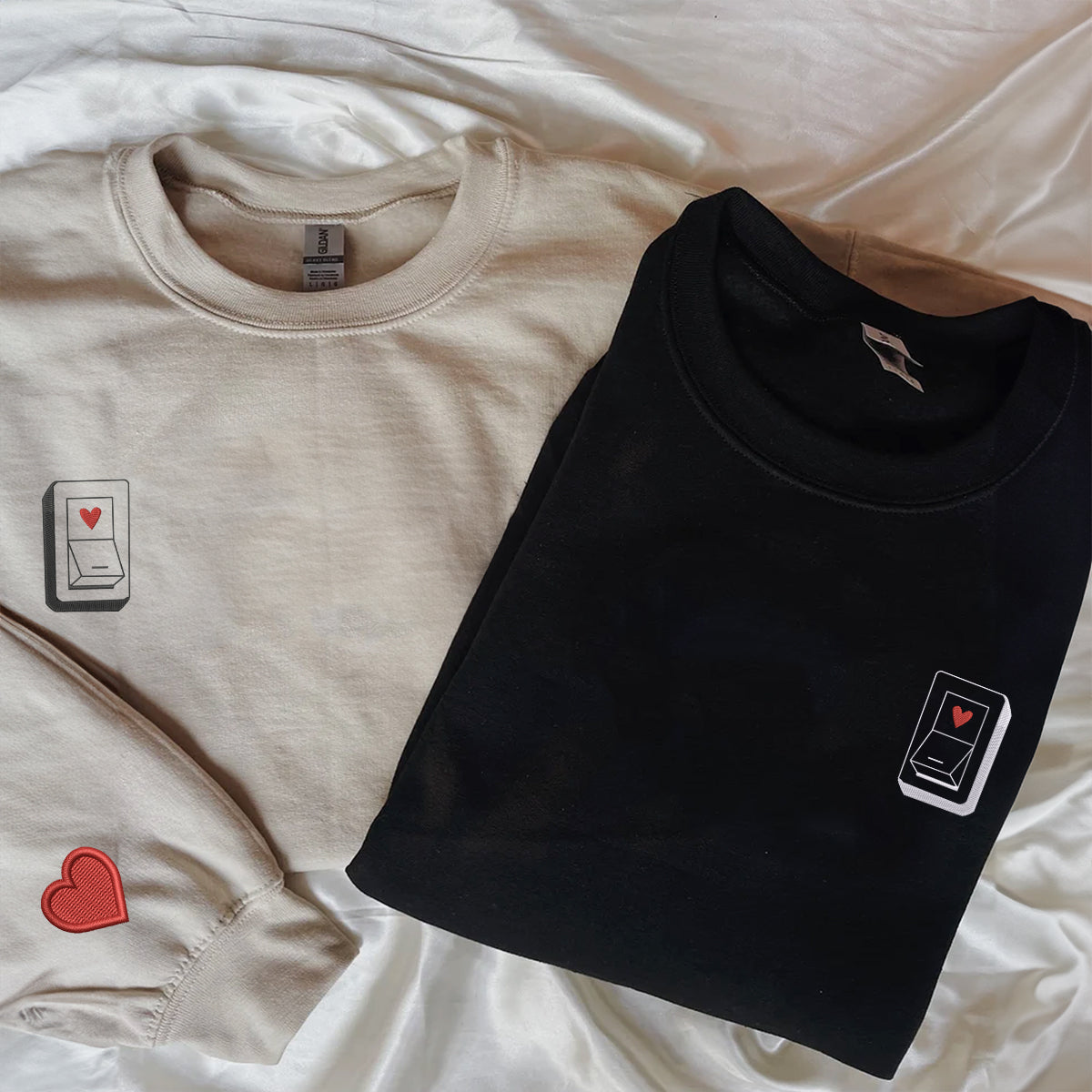 Sweats à capuche assortis brodés personnalisés Love Switch pour couples