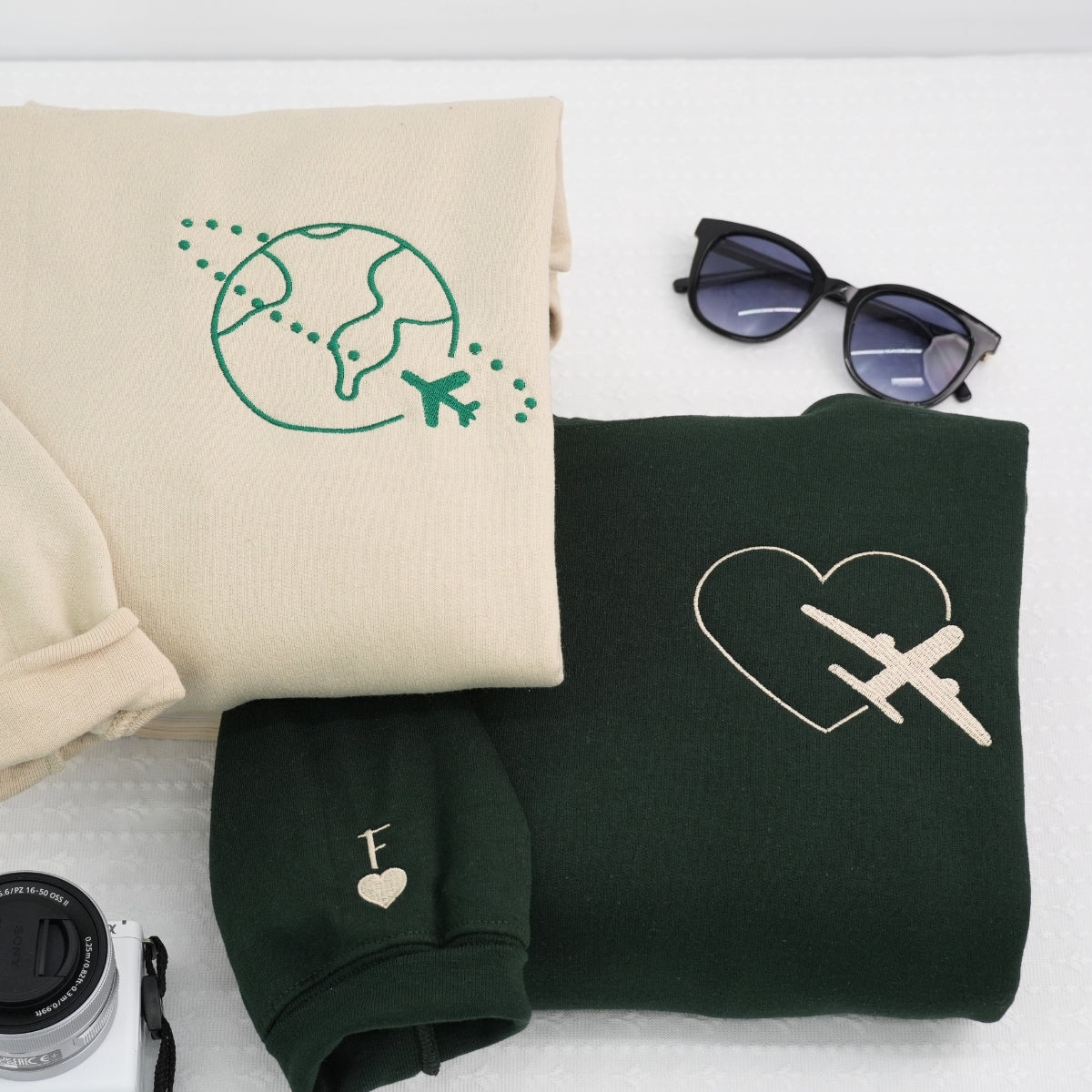 Custom Embroidered Love Travelling Matching Hoodies for Couples