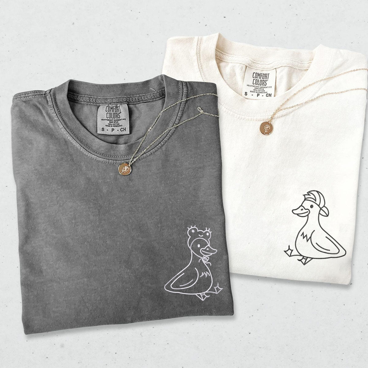Custom Embroidered Lovely Duck Matching T-shirts for Couples