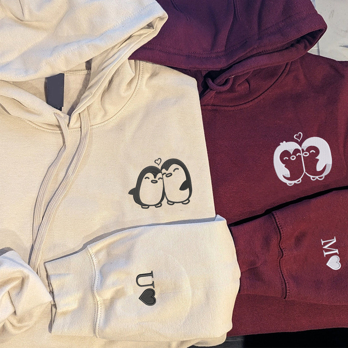 Individuell bestickte Engel- und Dämonenkatze-Kapuzenpullover für Paare