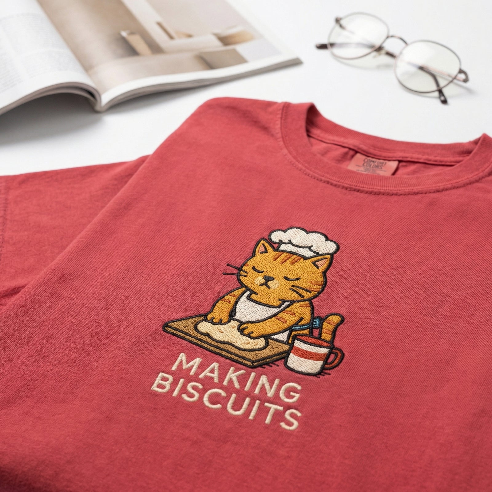Custom Embroidered Making Biscuits Cat T-Shirt - Funny Cat Lover Gift