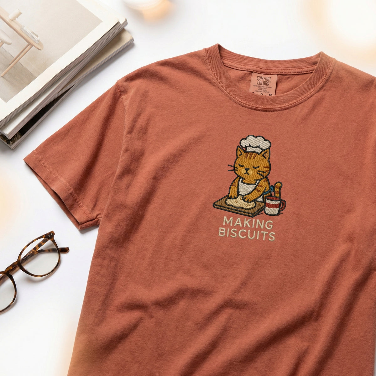 Custom Embroidered Making Biscuits Cat T-Shirt - Funny Cat Lover Gift