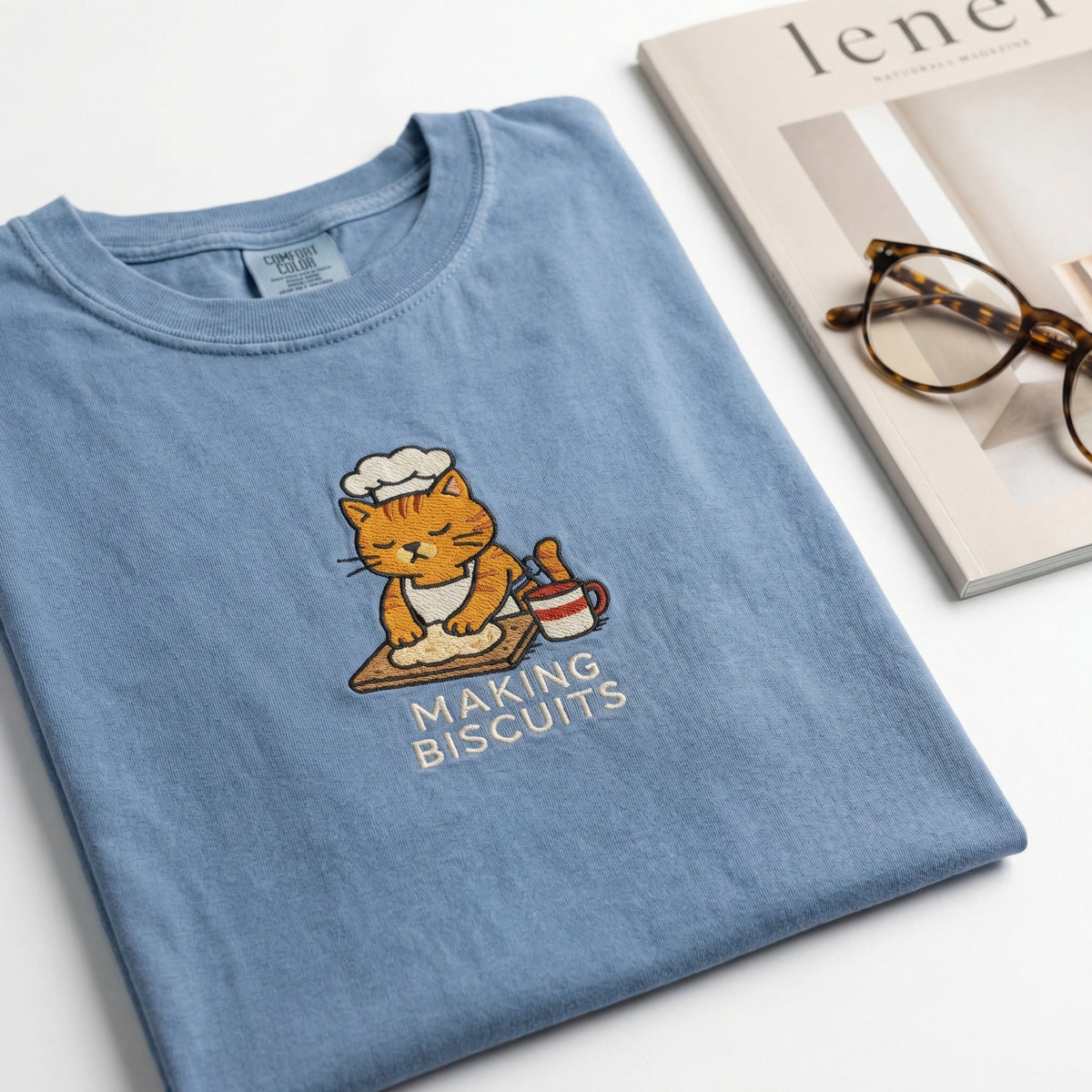 Custom Embroidered Making Biscuits Cat T-Shirt - Funny Cat Lover Gift