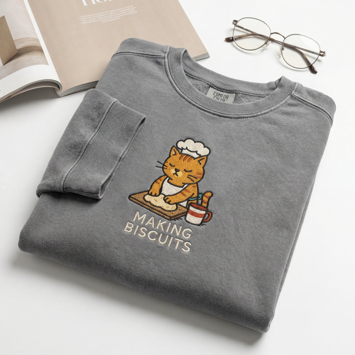 Custom Embroidered Making Biscuits Cat T-Shirt - Funny Cat Lover Gift