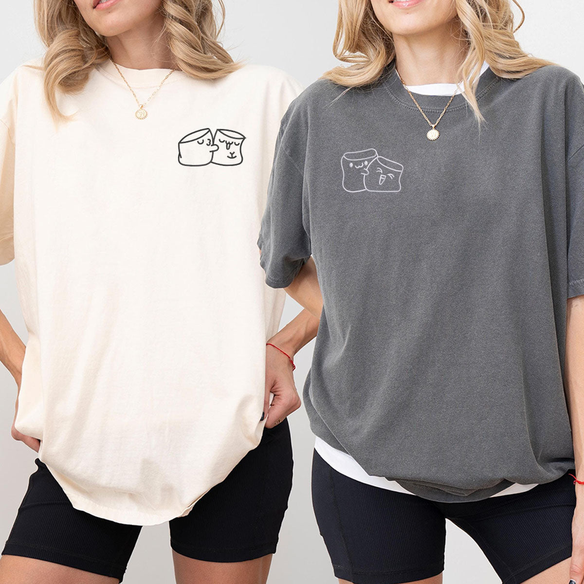 Custom Embroidered Marshmallow Love Matching T-shirts for Couples