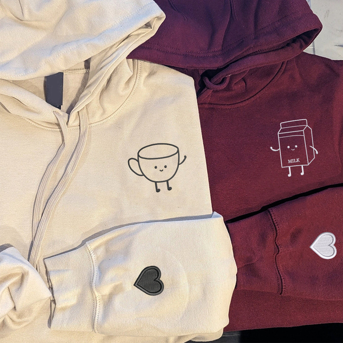Sweats à capuche assortis brodés personnalisés avec ange et chat démon pour couples