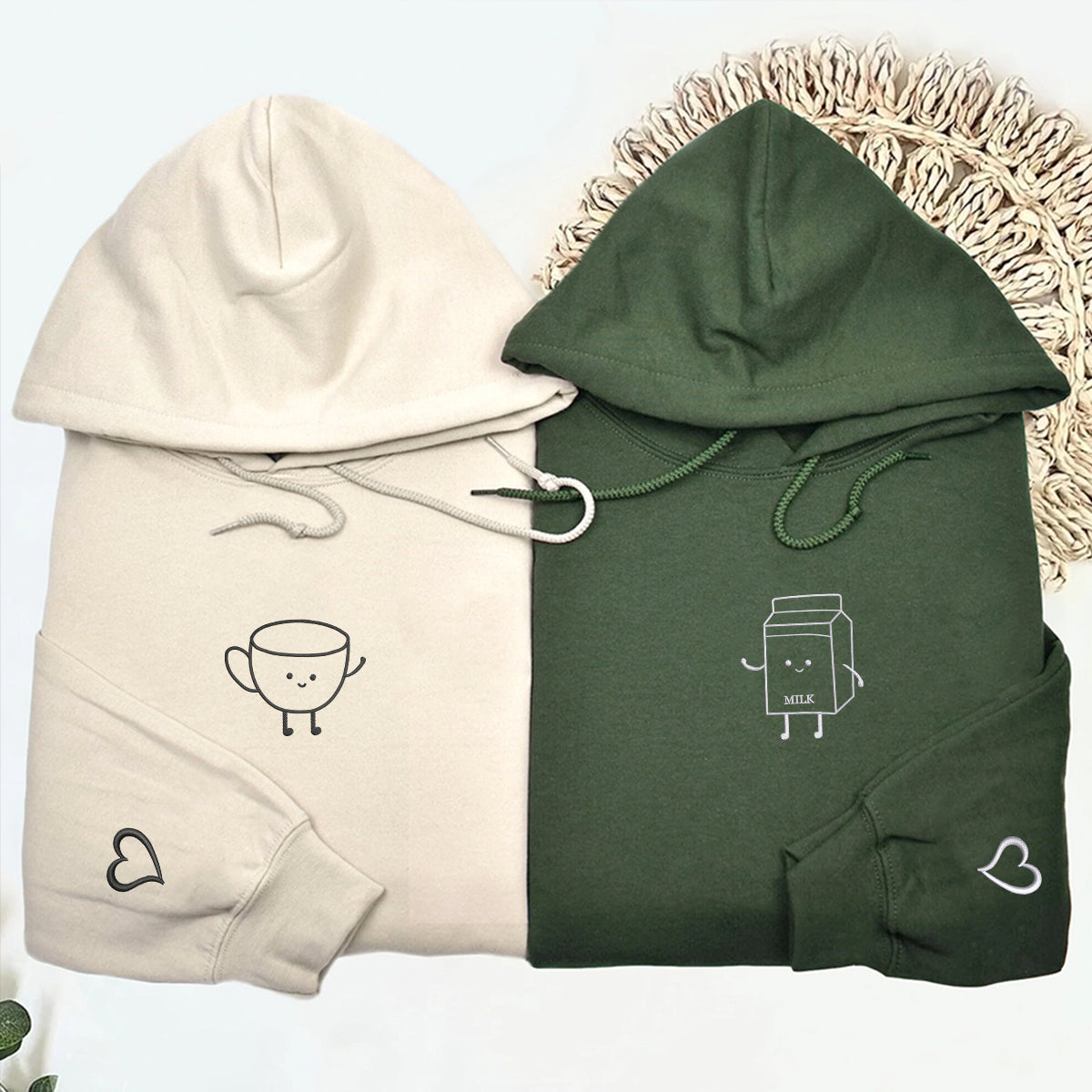 Sweats à capuche assortis brodés personnalisés avec ange et chat démon pour couples