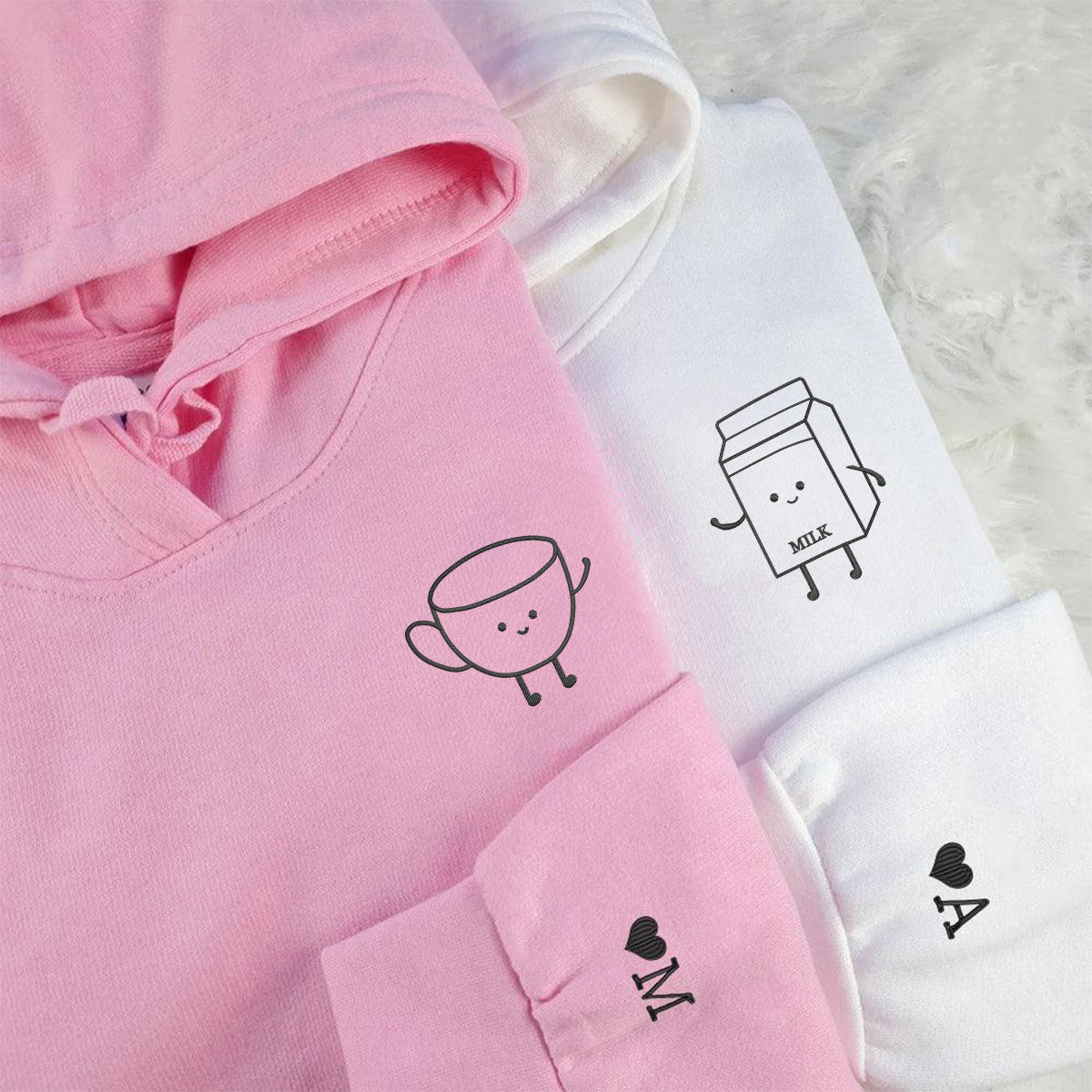 Sweats à capuche assortis brodés personnalisés avec ange et chat démon pour couples
