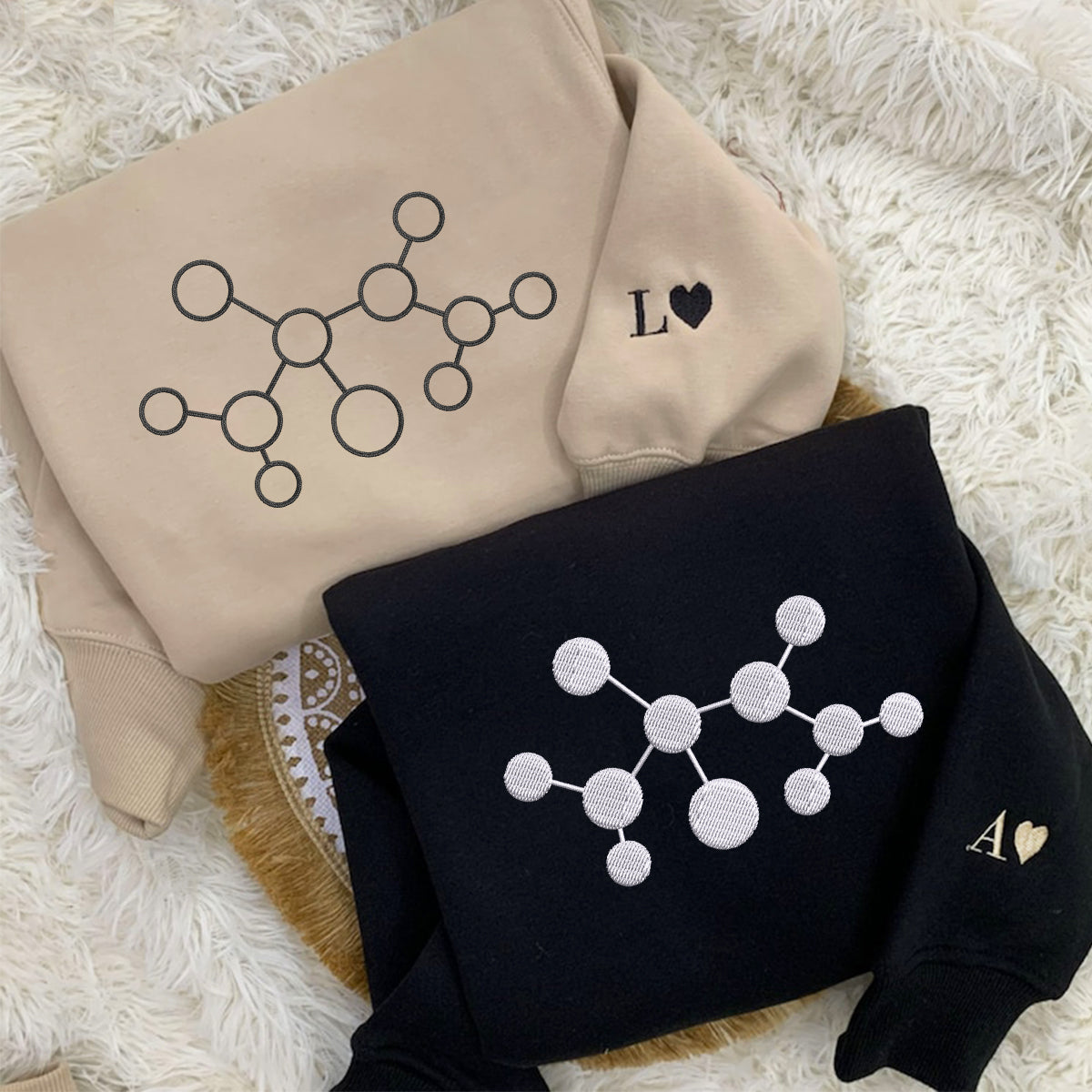 Individuell bestickte Molekül-Kapuzenpullover für Paare