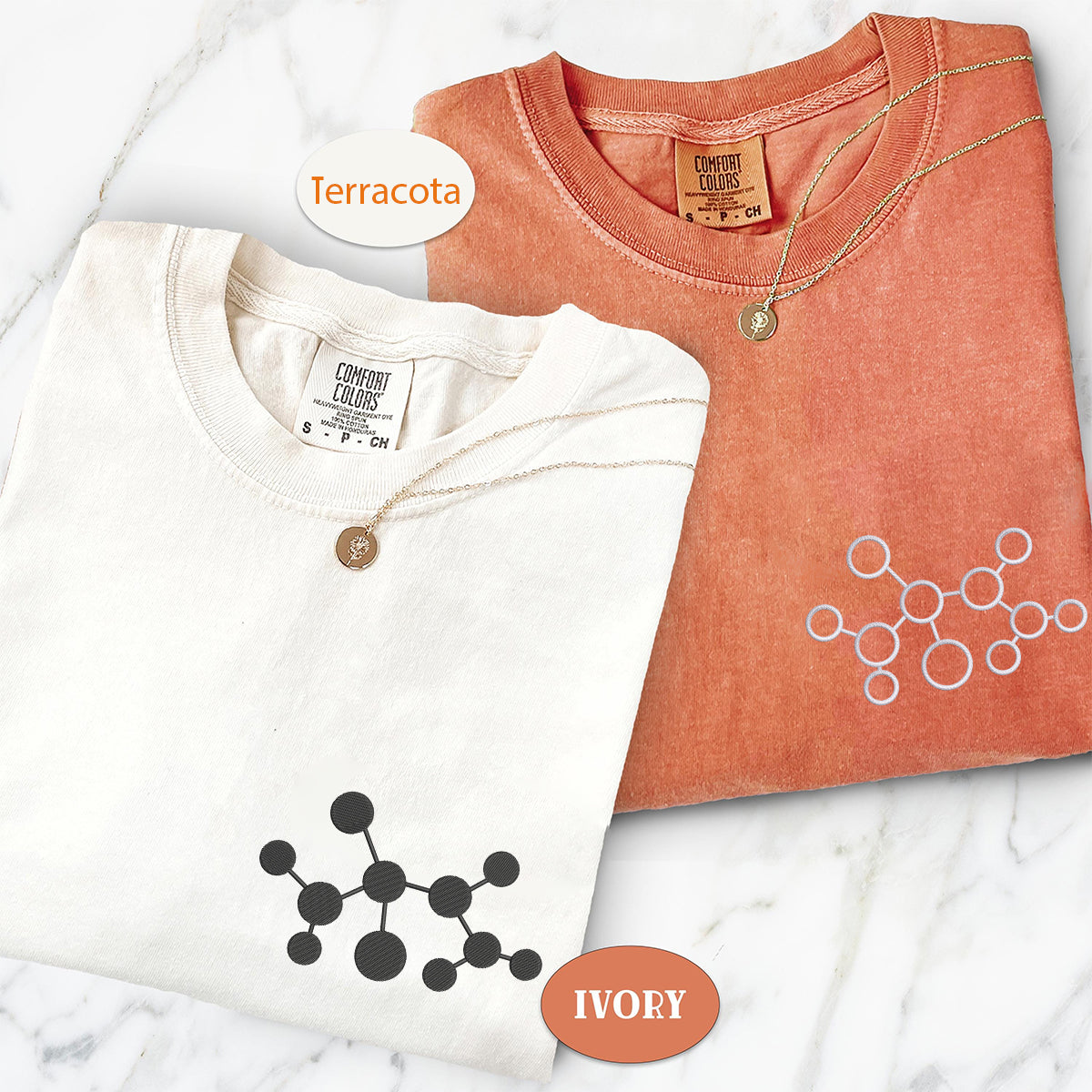 Custom Embroidered Molecule Matching T-shirts for Couples