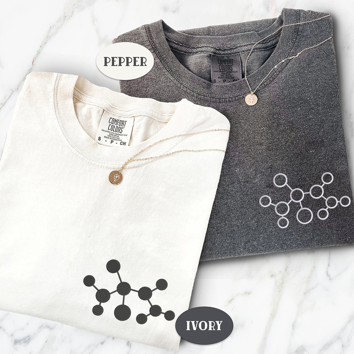 Custom Embroidered Molecule Matching T-shirts for Couples