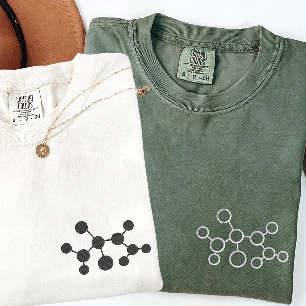 Custom Embroidered Molecule Matching T-shirts for Couples