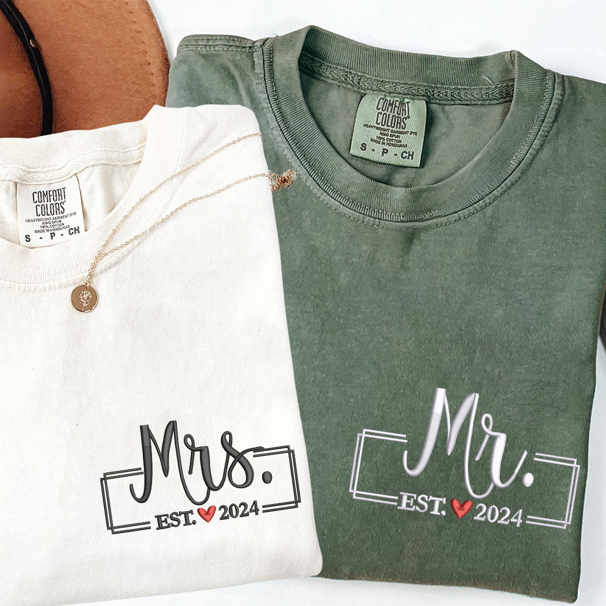 Custom Embroidered Mr & Mrs V2 Matching T-shirts for Couples