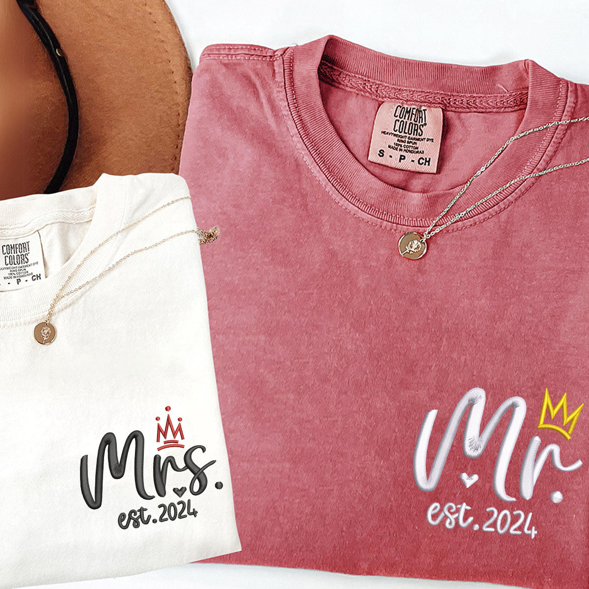 Custom Embroidered Mr & Mrs V2 Matching T-shirts for Couples