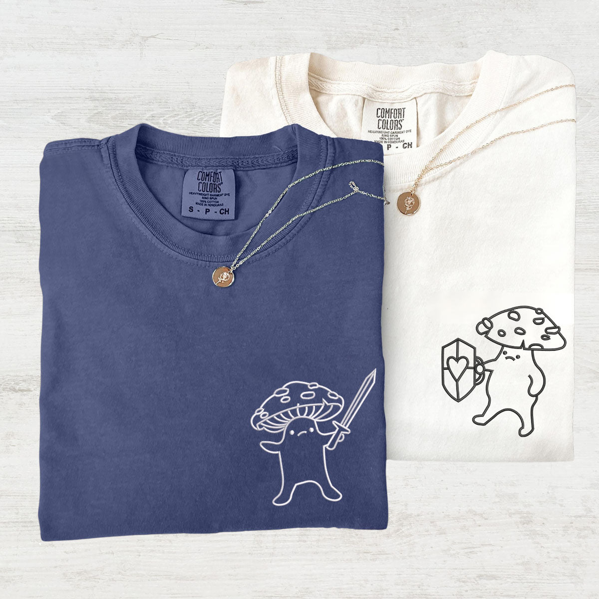 Custom Embroidered Mushroom Battle Matching T-shirts for Couples