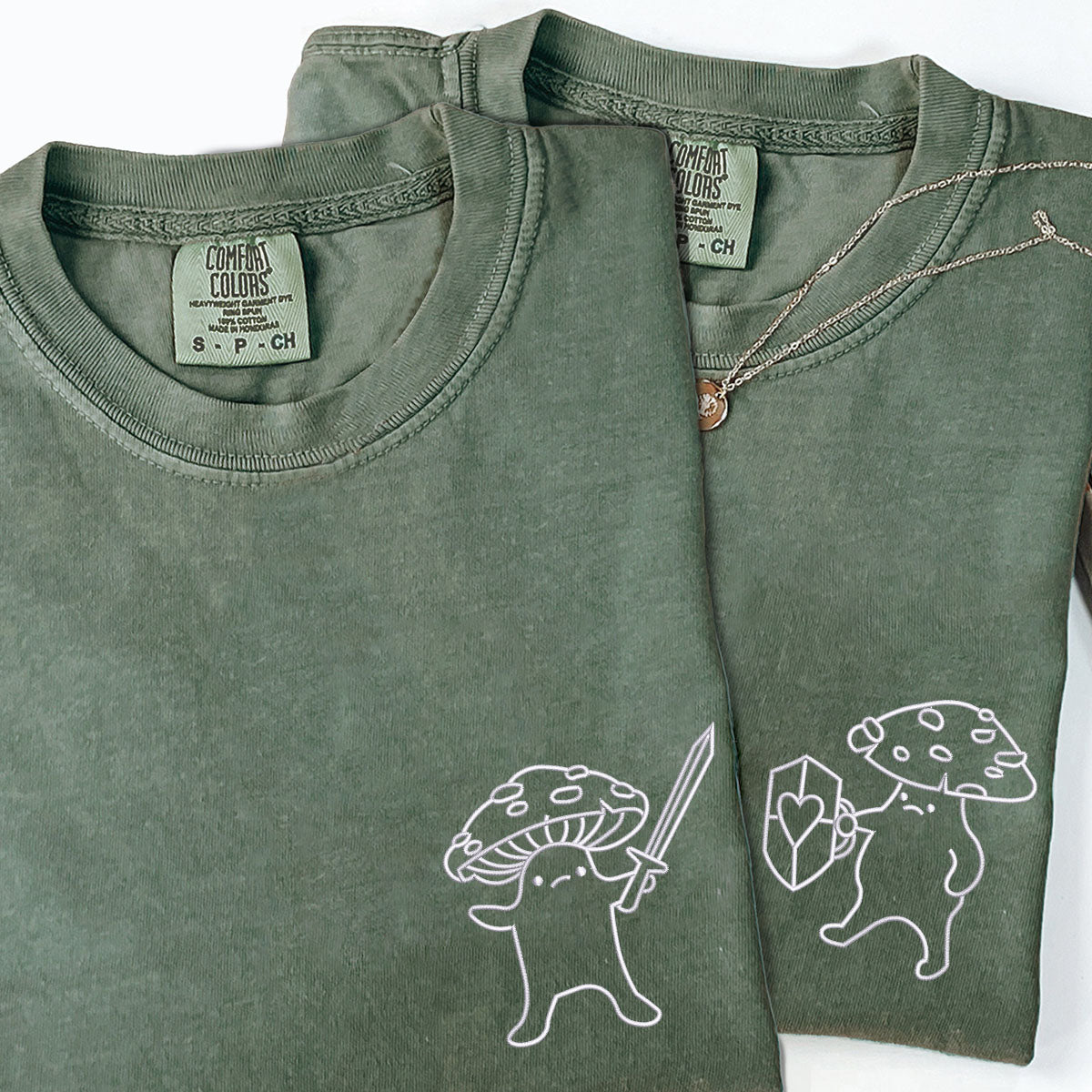 Custom Embroidered Mushroom Battle Matching T-shirts for Couples