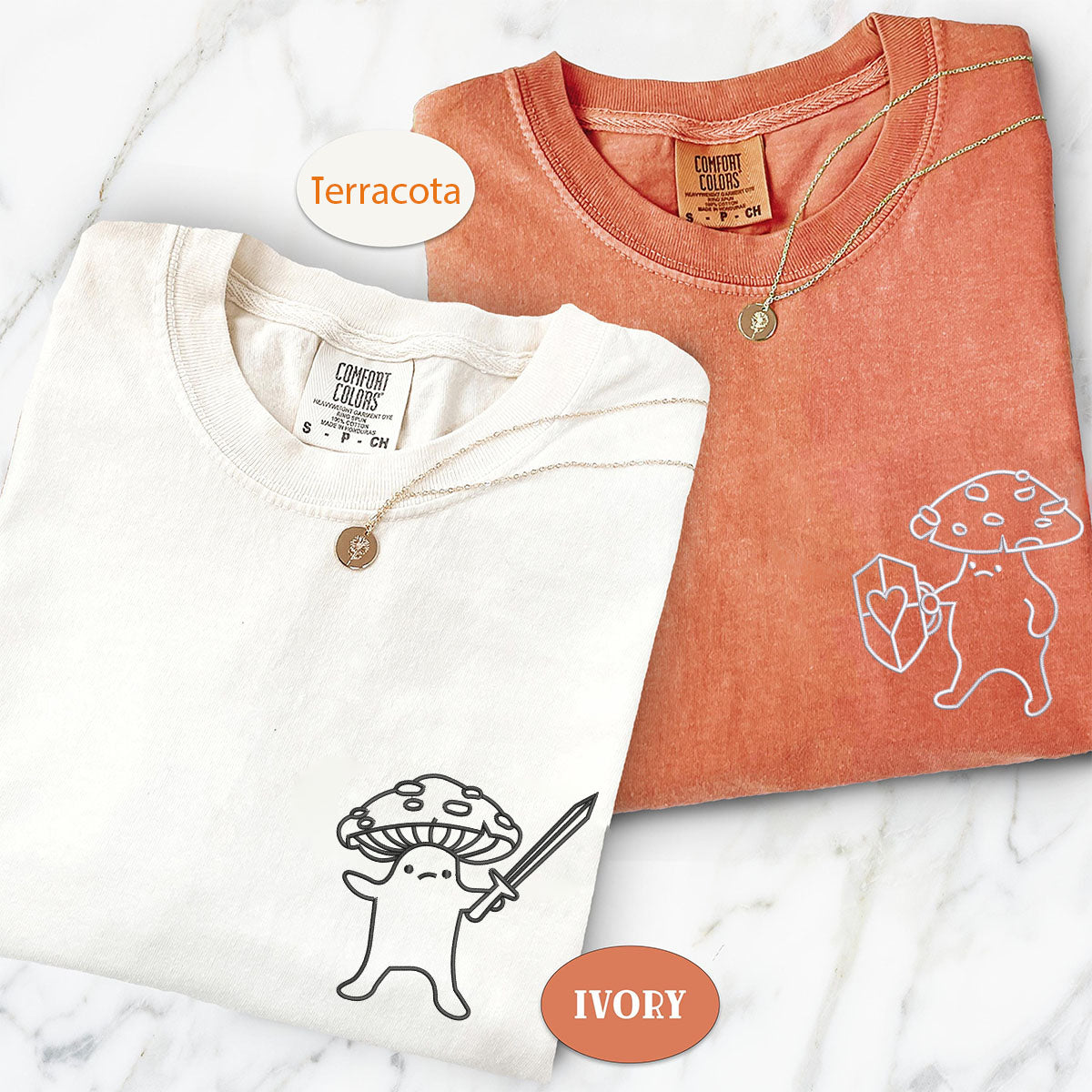 Custom Embroidered Mushroom Battle Matching T-shirts for Couples